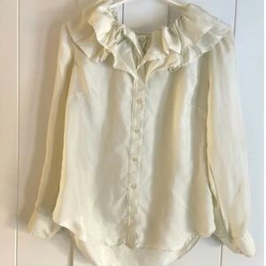 J. Crew Collection Blouse Silk Twill  Ruffle Collar in Ivory